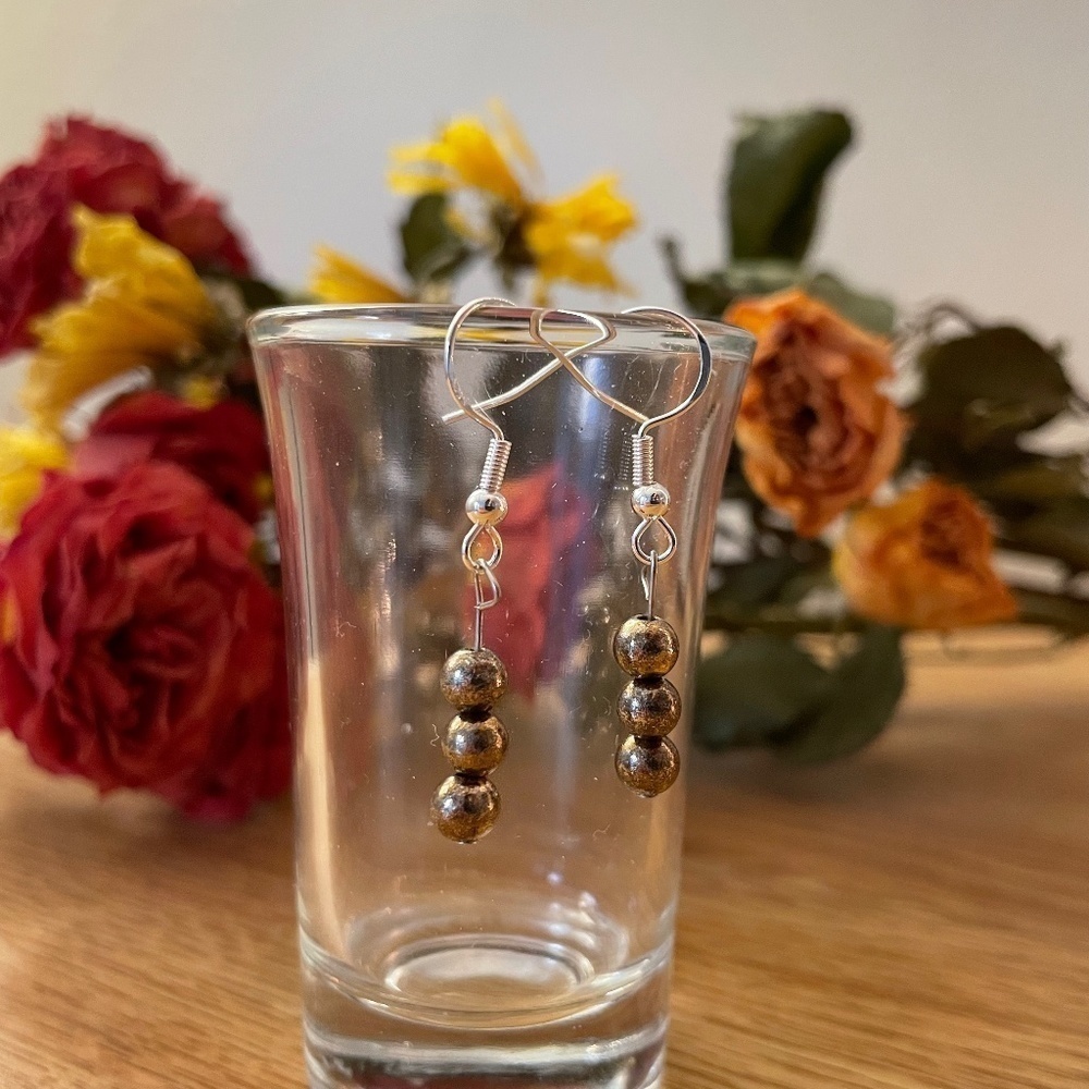 Triple Dark Caramel Beaded Earrings